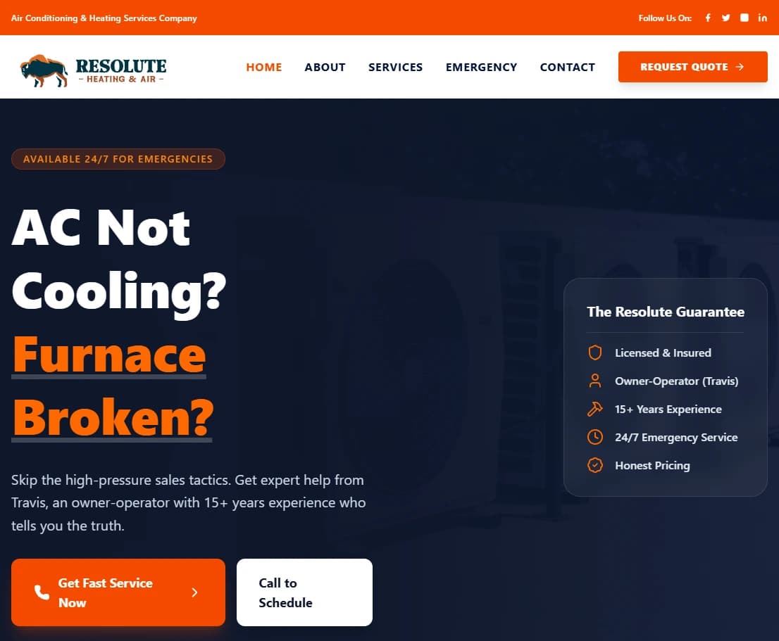 Resolute Heating & Air website